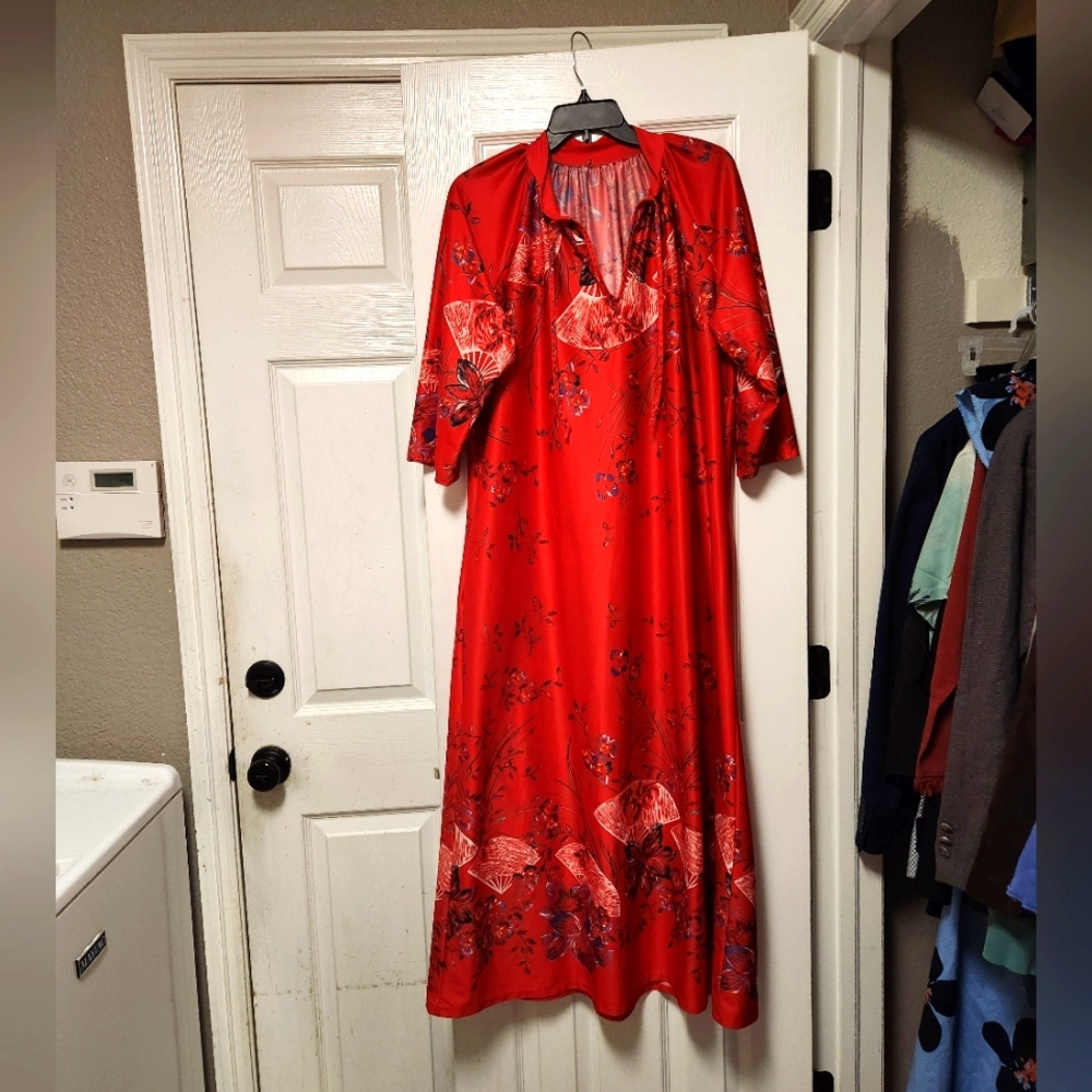 Vintage Red Sterling Sophisticates Long Maxi Dress Mumu Housexoat Robe Medium